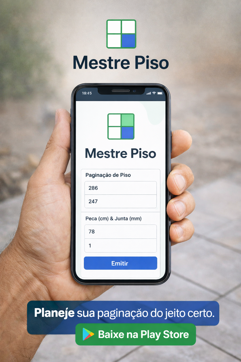 Mestre Piso em um celular, em contexto de obra