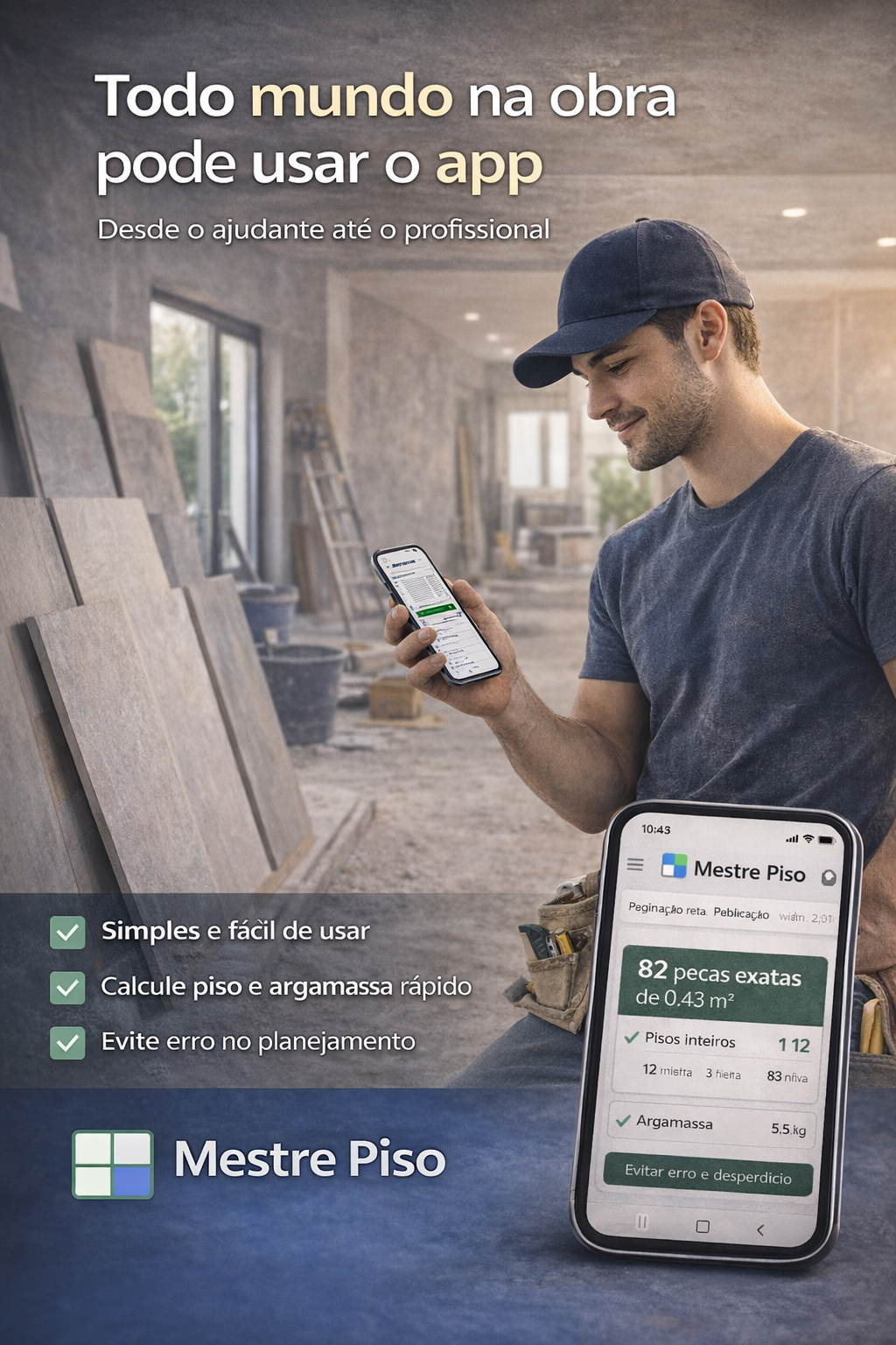 Tela do app Mestre Piso como ajudante de obra